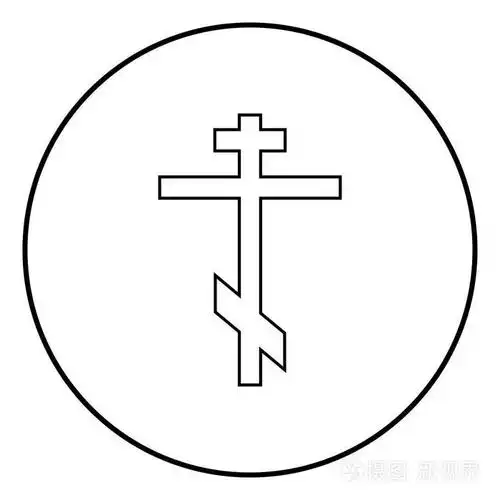 十字八指向的希腊天主教东正教图标轮廓在圆圈黑色矢量插图简单图像