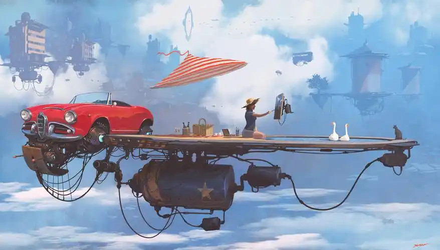 科幻感十足的概念场景,以汽车为主要生活方式的幻想