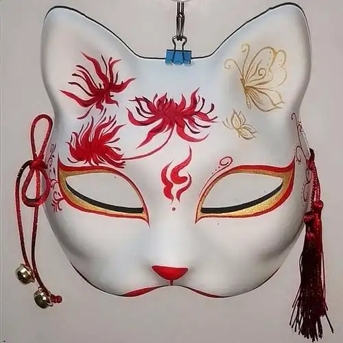 03款手绘古风面具日式和风狐狸半脸猫脸面具化妆舞会动漫cos道具