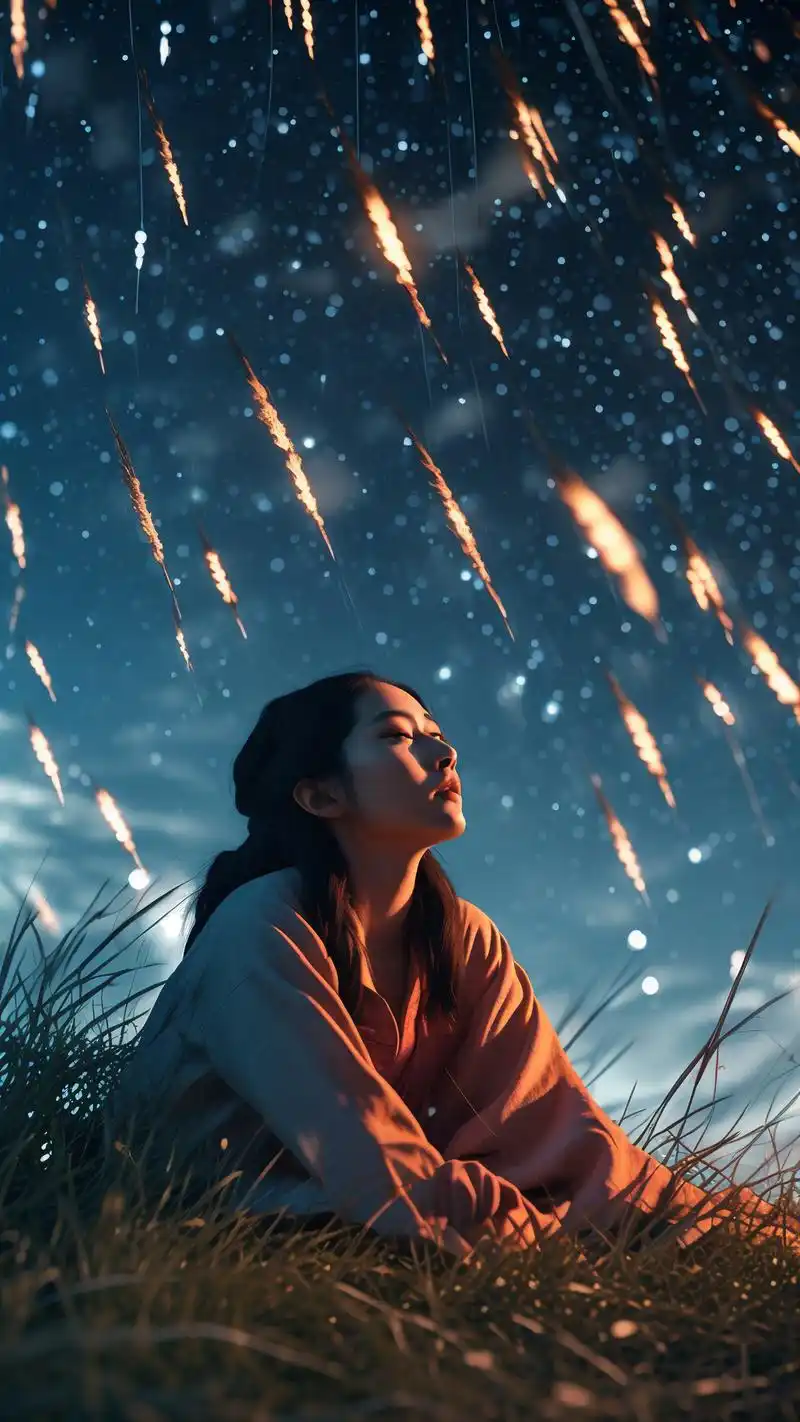 将女生背影与夜空星星完美融合,仿佛让我们置身于那梦幻般的夜晚