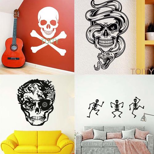骷髅头墙贴哥特式黑暗恐怖装饰贴纸万圣节贴画橱窗玻璃贴skull