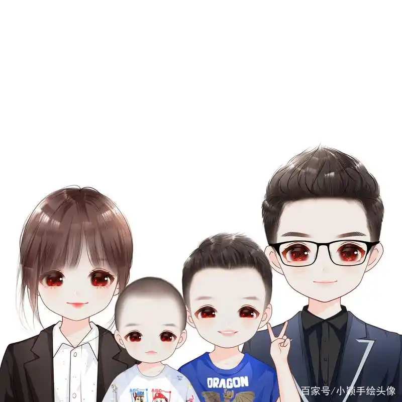 唯美漫画头像,一家三口,四口,五口手绘全家福图片