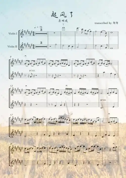 起风了龚明威双提琴完整乐谱77详细弓法77伴奏
