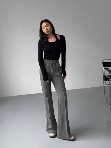 nevahu灰色色加绒微喇叭裤休闲裤秋冬新款高腰休闲裤