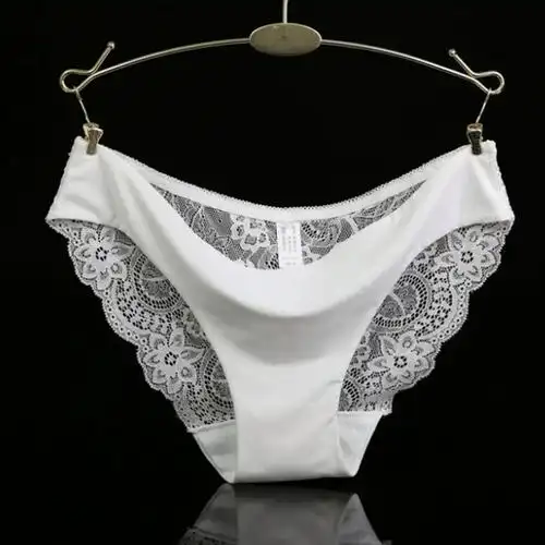 冰丝无痕透气内裤女性感蕾丝纯棉底档布一片式女士低腰三角裤白灰