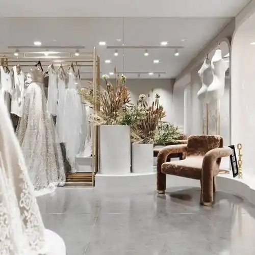 婚纱礼服店在女生的心中是具有梦幻色彩的,因此,具有艺术性的店面才会