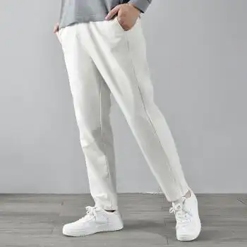 春季新款休闲裤男纯色松紧腰直筒中腰男士天丝棉松紧腰长裤子白色29