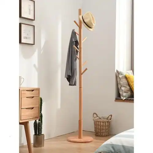 森美人实木衣帽架落地卧室挂衣架简易单杆式家用房间实木衣架衣服架