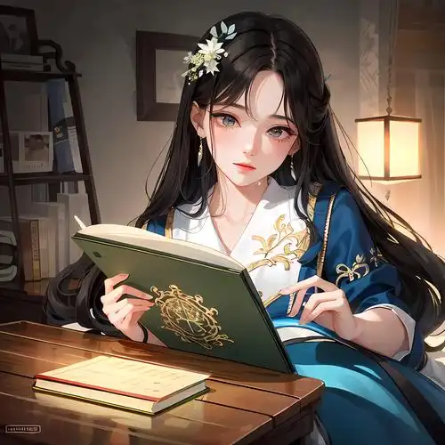 书香女生坐阅读插画图片壁纸