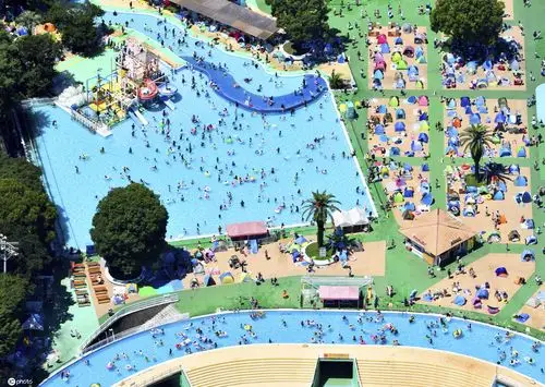 热浪席卷日本 游乐园泳池人山人海犹如"下饺子"