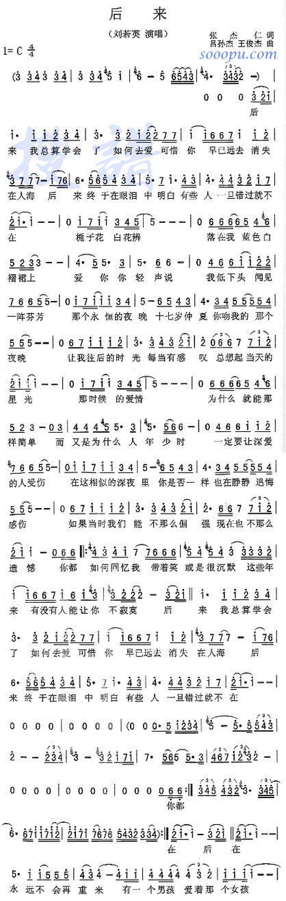 谁有刘若英唱的后来的钢琴简谱啊 不要五线谱的 简谱下面有歌词的最好