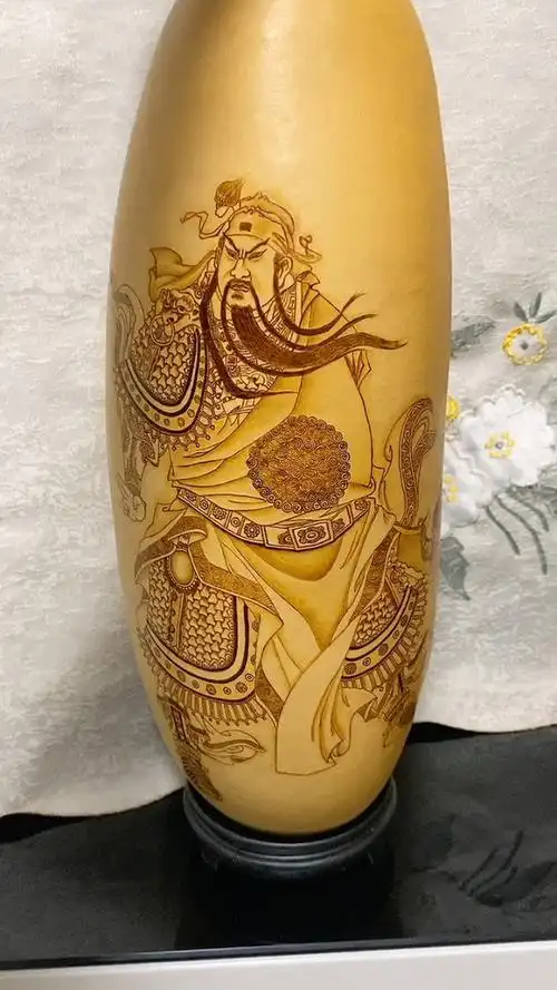 手工葫芦烙画,三国人物之关羽