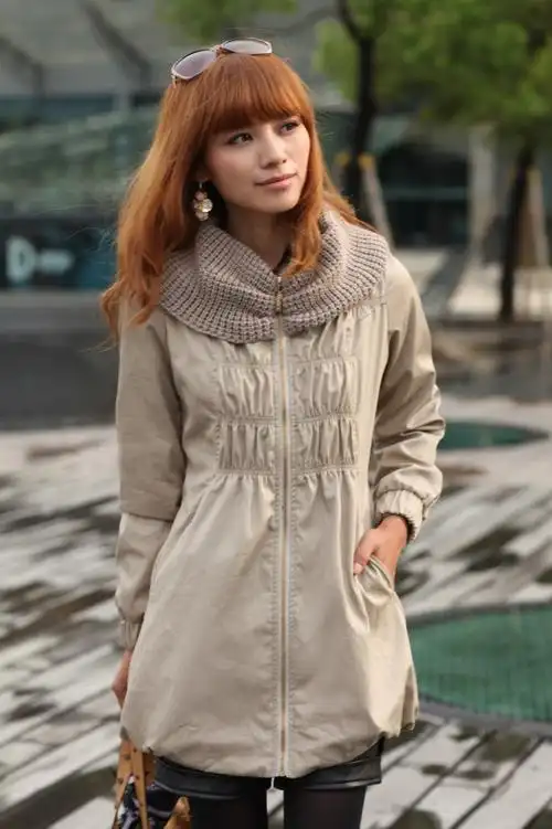 一件代发2011新款秋装杭派女装胸围松紧装饰纯色 修身大衣 风衣 120.