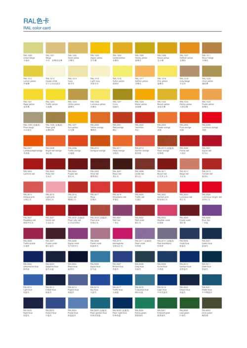 工业标准ral色卡中英文颜色色标对照