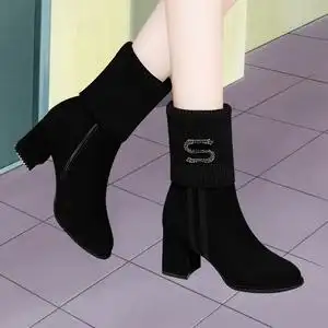 鞋 女鞋 女式皮靴 毛口靴子女中筒靴178.