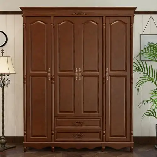 美式乡村实木衣柜平开门四门橡木实木衣柜