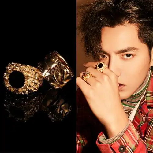 男士 黑曜石_中国新说唱2吴亦凡同款小众设计复古黑曜石戒指个性潮人