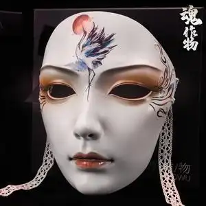 魂作物面具中国风古风汉服全脸手绘假面面罩礼品网红神秘民族装扮