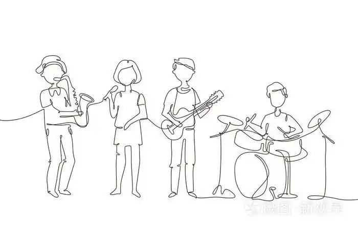 学校音乐乐队-一线设计风格插画