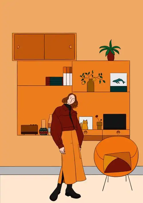 复古室内场景日常生活场景悠闲生活插画