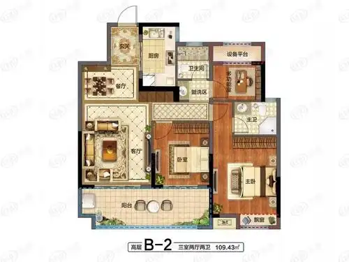 中国铁建花语江南高层b-2户型户型图