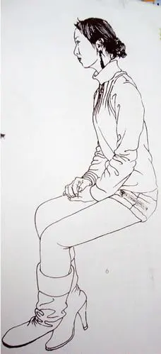 儿童线描人物侧面全身坐立写生范图简笔画画画好