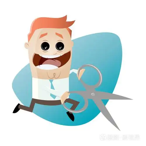 可爱的卡通商人用剪刀