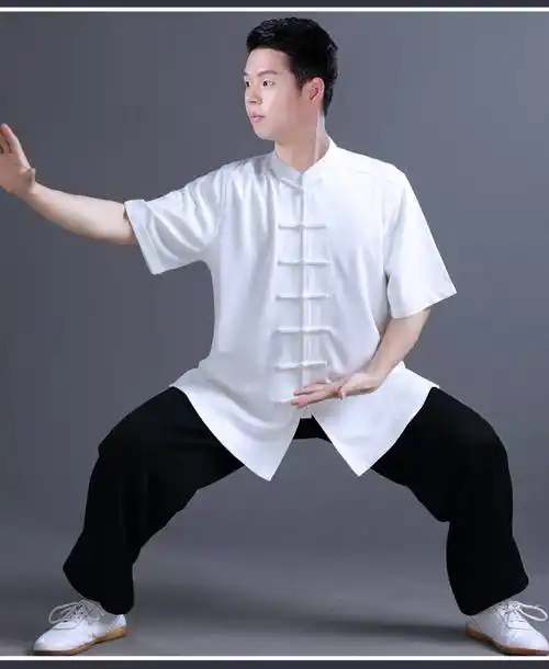 棉麻夏季男太极服短袖中式装男夏款2022年新款太极拳练功服女夏季薄款