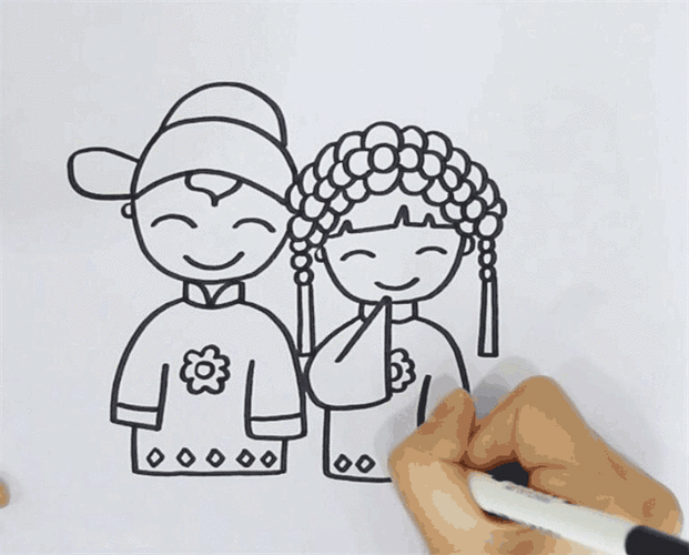 古代新郎新娘简笔画图片是怎么画的