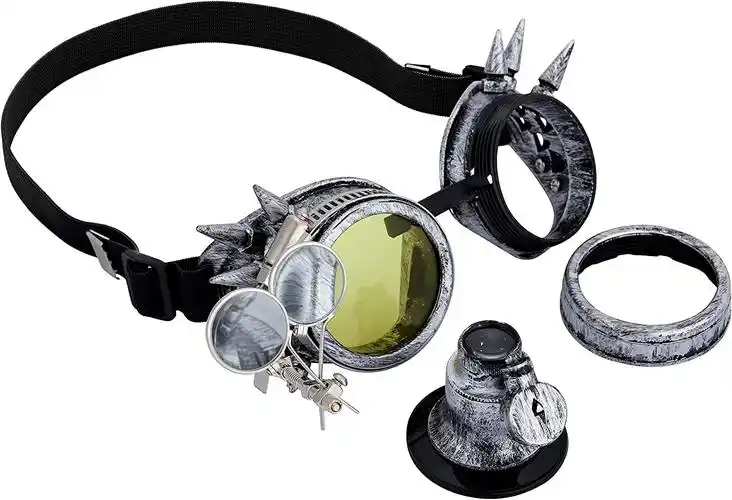 蒸汽朋克眼镜带彩色镜片的尖头护目镜双目放大镜和灯时髦节日眼镜