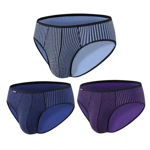 健将男士内裤纤维透气时尚小格子细边裤头弹性三角男三角内裤