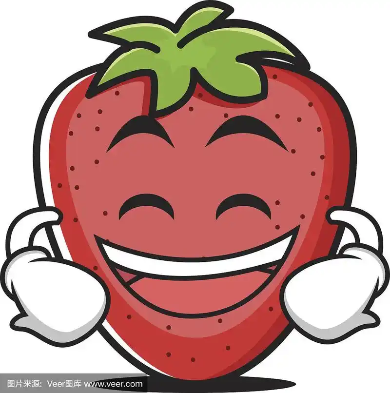 咧嘴笑的草莓水果卡通人物矢量插图