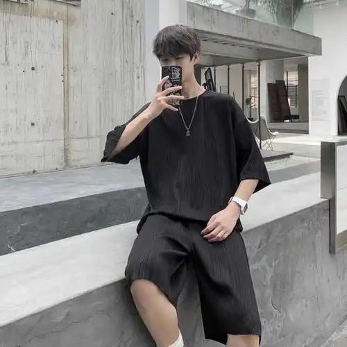 男生潮人夏日两件套装潮流搭配男款学生短裤整套休闲春夏运动装白色m