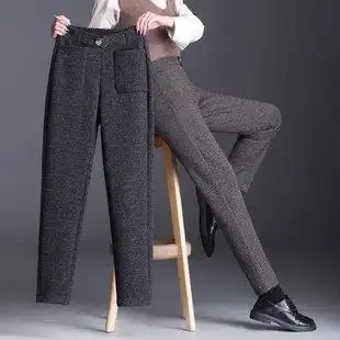 羊绒萝卜裤2022春季通勤哈伦裤小脚长裤高腰外穿宽松羊毛呢裤女裤