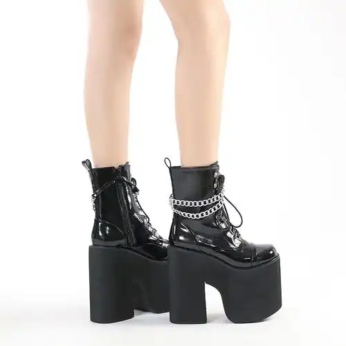 超高跟夜店舞台表演潮靴恨天高马丁靴侧拉链大码女靴子2022年新款