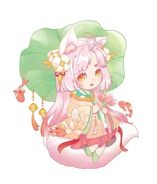 《流花之灵》—插画习作,古风q版可爱人物插画