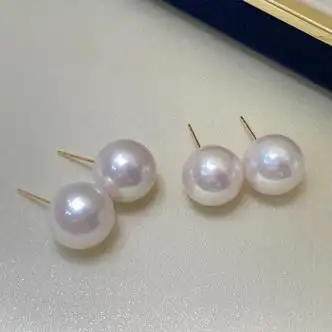 蘑菇说爱迪生白珠1112mm淡水珍珠耳钉正圆几乎无瑕大白耳钉加粗金针