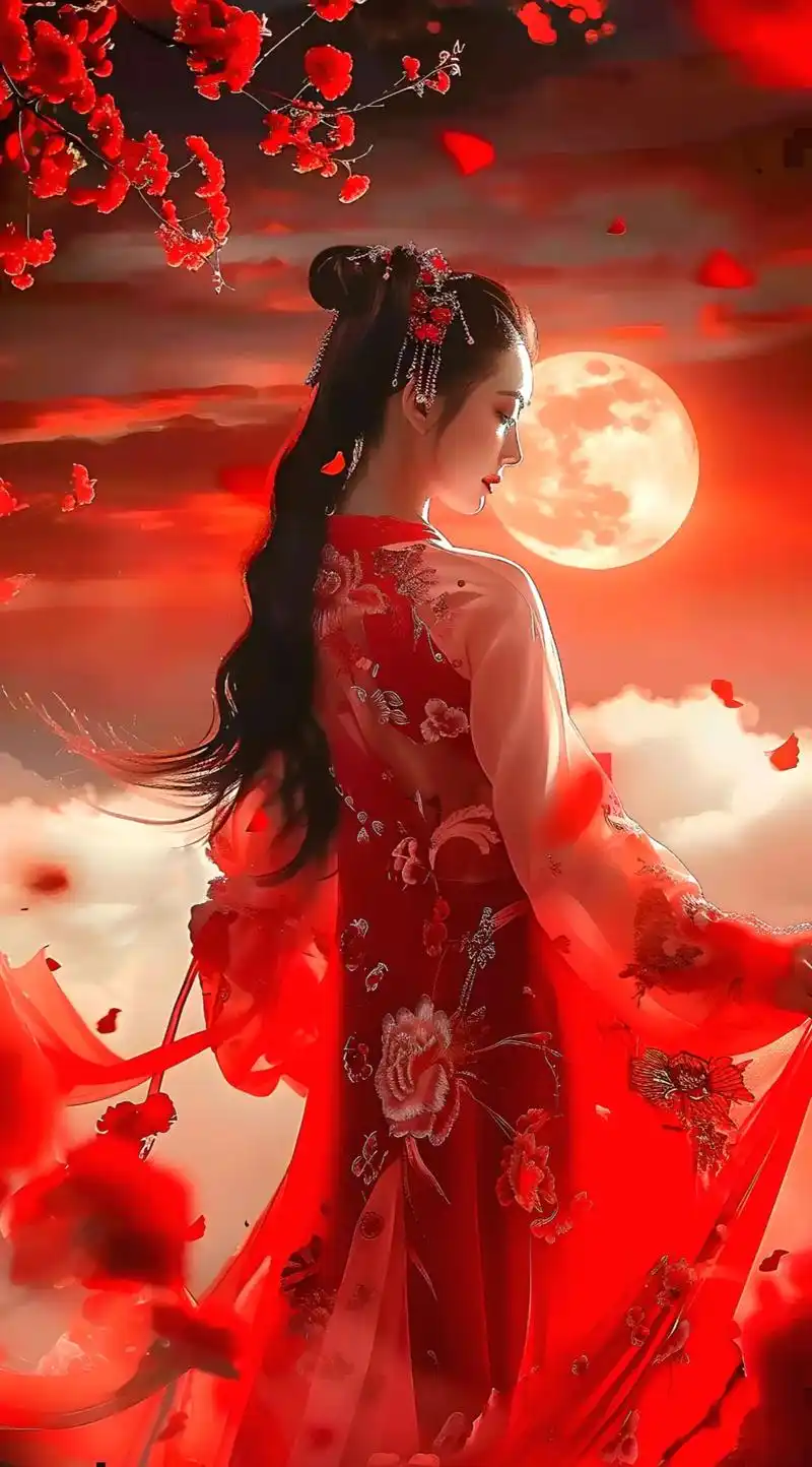 谁没有几张惊艳的,红衣古风汉服照啊!红裳映月辉,汉服韵纷飞 - 抖音