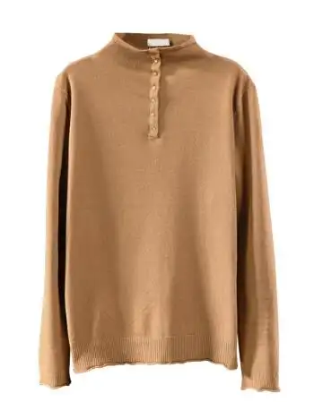 款文艺时尚按扣毛衣百搭纯色半高领打底衫内搭上衣针织套头衫 深棕色