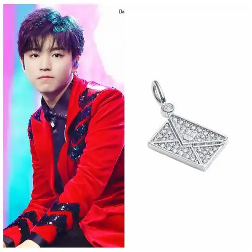 王俊凯同款hwlogo铂金信笺爱心镶钻吊坠项链项链