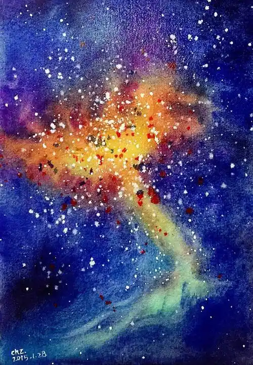 儿童水彩笔画星空 星空儿童画水彩笔简单