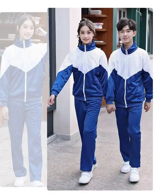 民国校服套装学院风初高中学生班服长短袖老式怀旧蓝白运动会开幕左耳