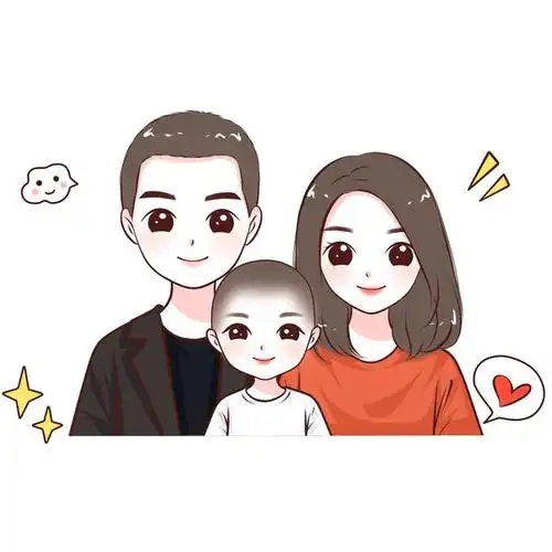 动漫风头像设计,一家三口,四口手绘头像,男生女生头像