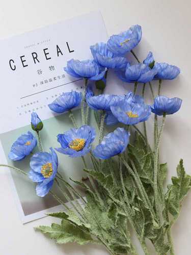 【高端】蓝色虞美人仿真花花束客厅摆件干花装饰罂粟花绢花假花