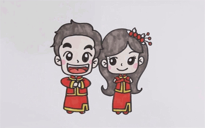 动漫人物简笔画结婚