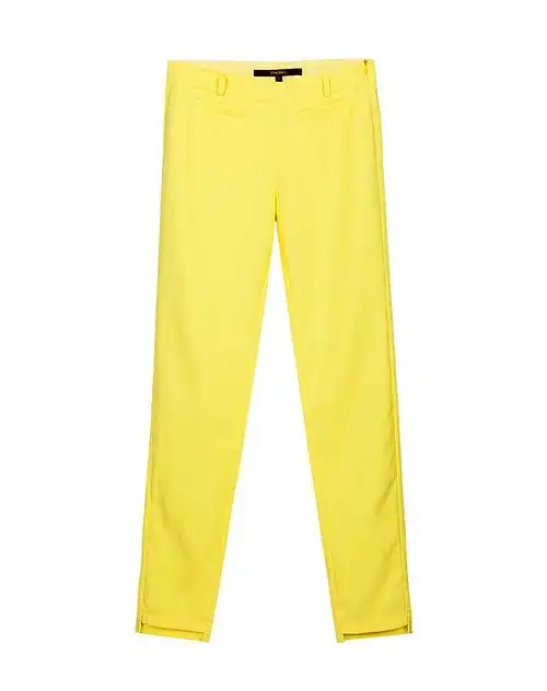 other mix荧光黄 弹力修身小脚九分休闲裤