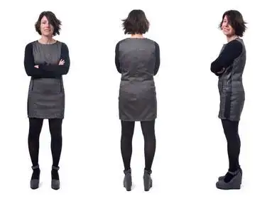 正面背面和侧面完整的女性肖像,手臂交叉照片