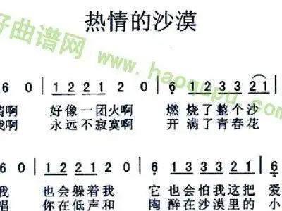 热情的沙漠 朱明君 歌谱 简谱