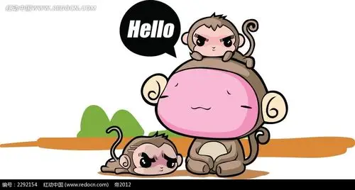 小猴子动物韩国矢量人物插画_卡通形象_红动手机版