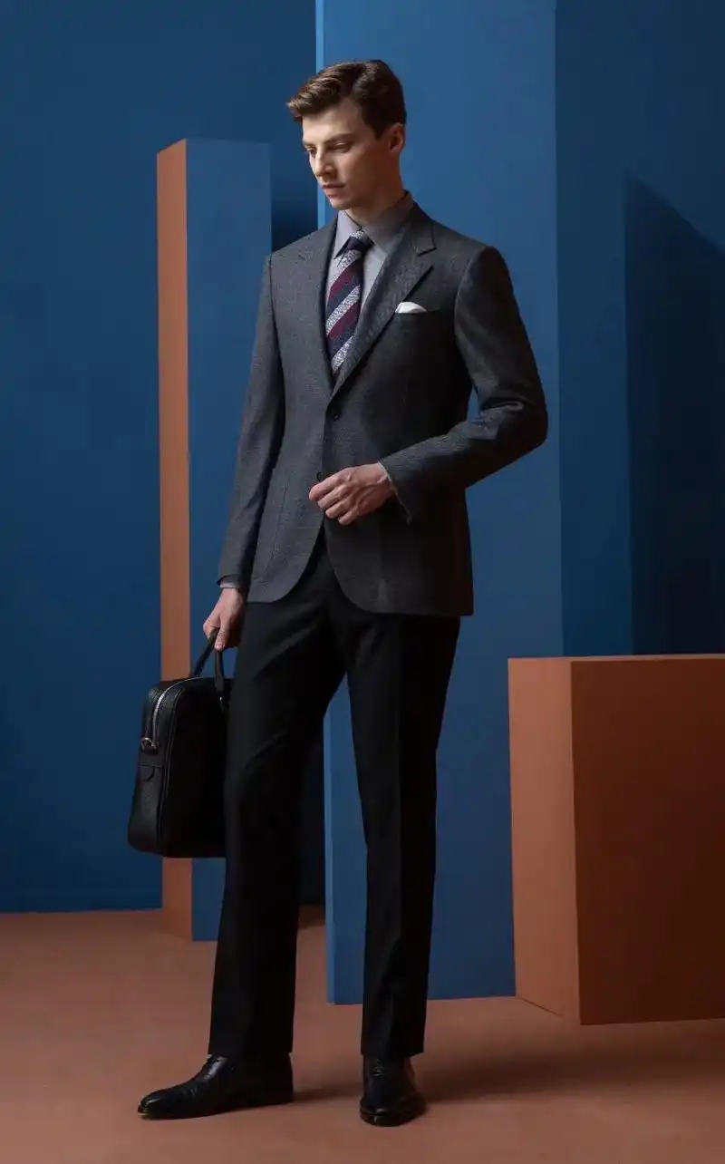 男士西服高级定制灰色人字纹商务休闲西装.人字纹(herrin - 抖音